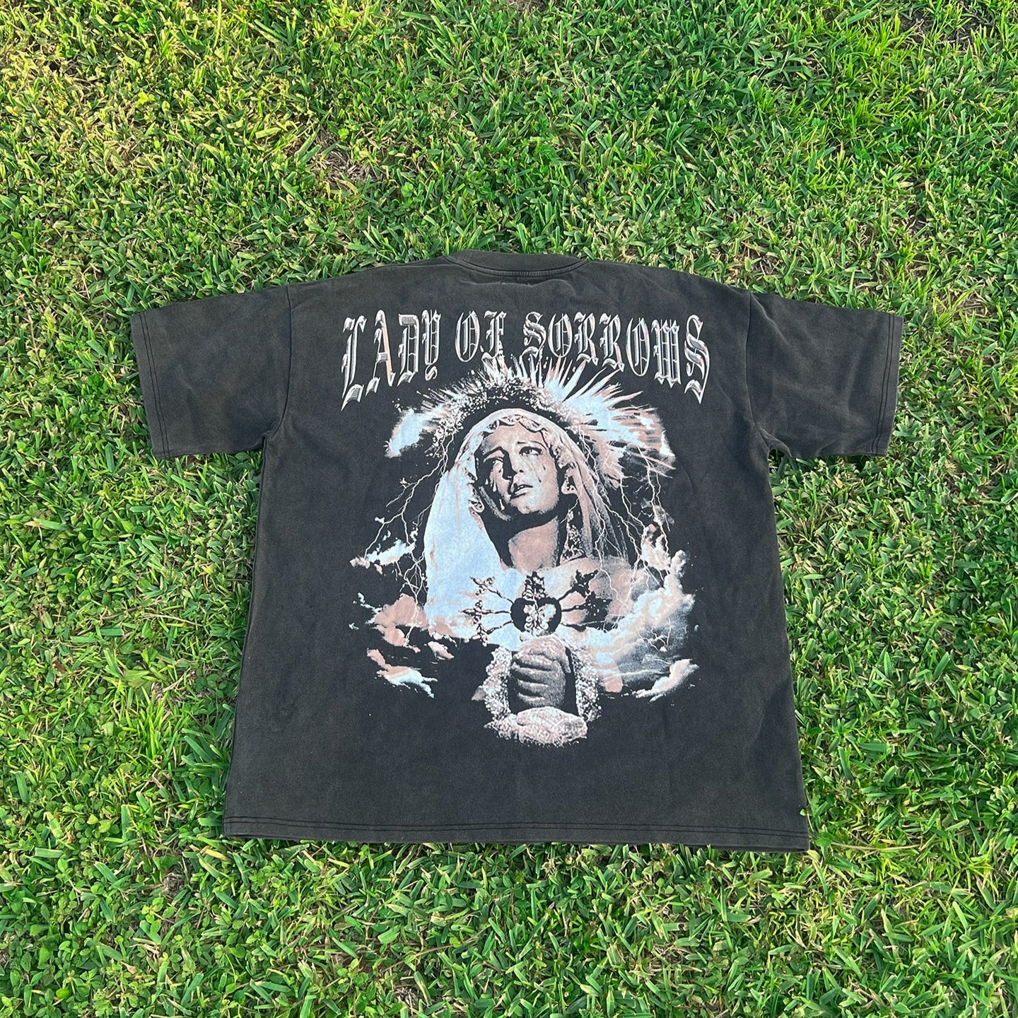 "Lady of Sorrows" Vintage Wash Frayed T-Shirt