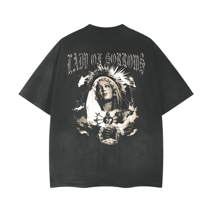"Lady of Sorrows" Vintage Wash Frayed T-Shirt